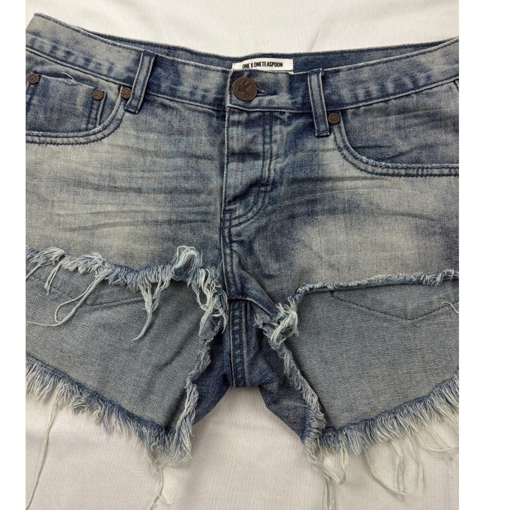 One Teaspoon Denim Shorts Womens 27 Blue Distressed Cut Off Button Fly Frayed